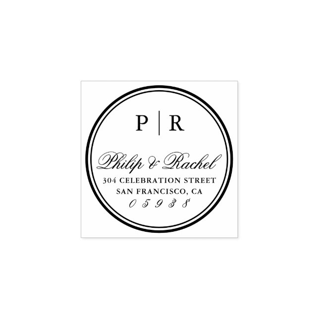 Classic Initials Round Wedding Return Address Rubber Stamp (Imprint)