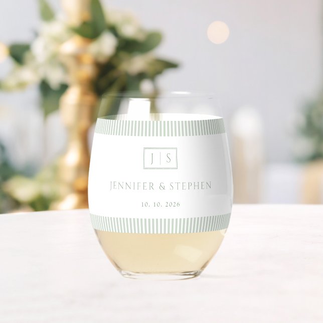 Classic Initials Wedding Date Stemless Wine Glass (Insitu (Wedding))