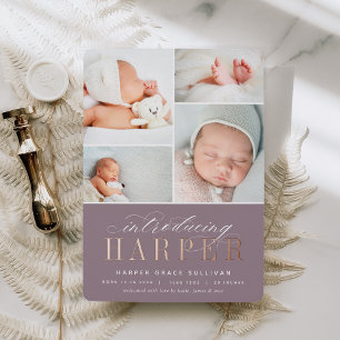 Classic Introduction Foil Photo Birth Announcement