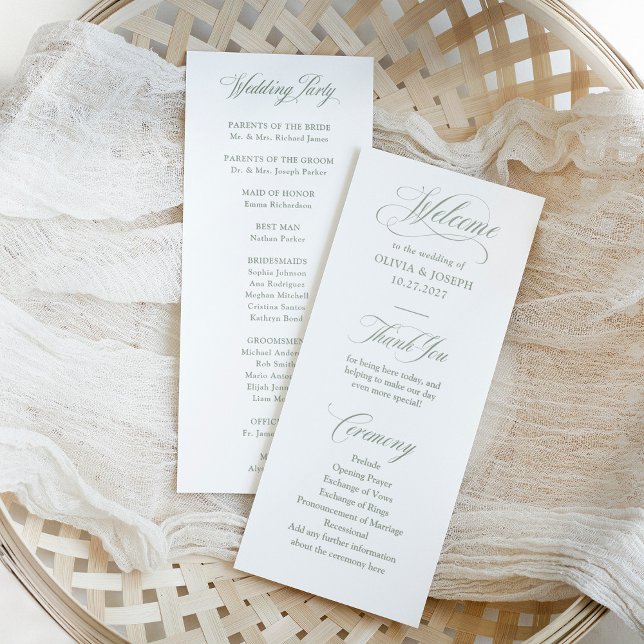 Classic Italian Elegance White and Sage | Wedding Program (Creator Uploaded)