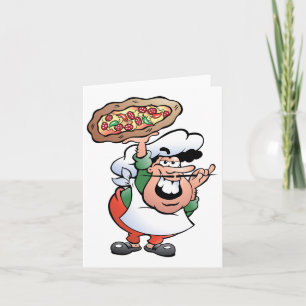 Classic Italian Pizza Chef Cartoon Card