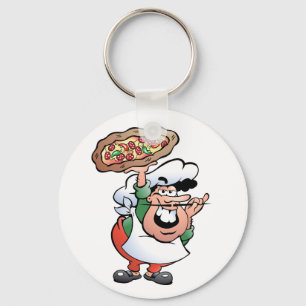 Classic Italian Pizza Chef Cartoon Keychain