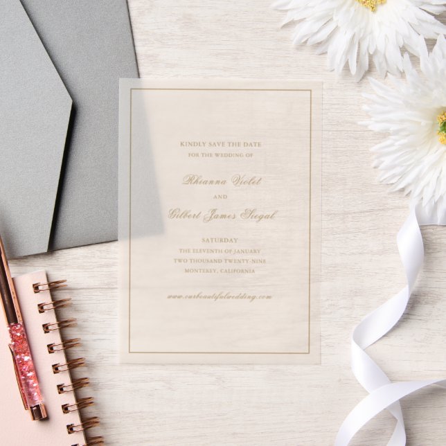 Classic Ivory and Gold Wedding Save the Date Vellum Invitations (Wedding)