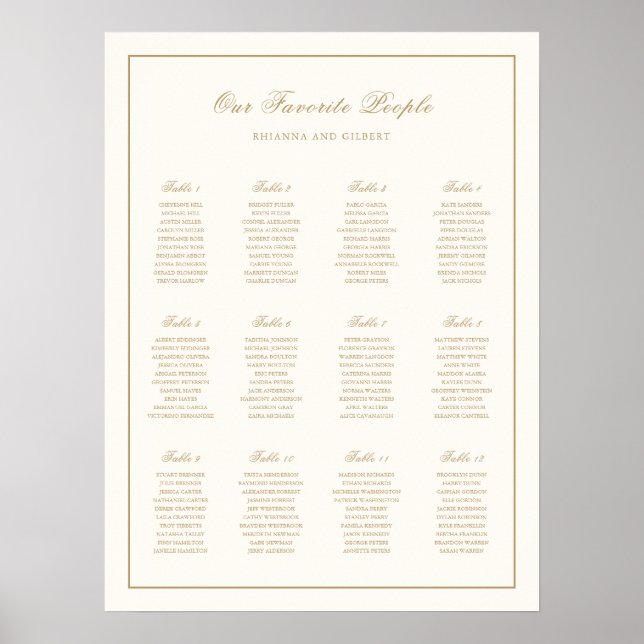 Classic Ivory and Gold Wedding Seating Chart (Front)
