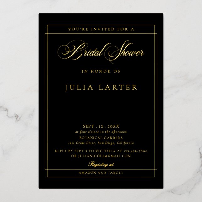 Classic Ivory Black Calligraphy Bridal Shower (Front)