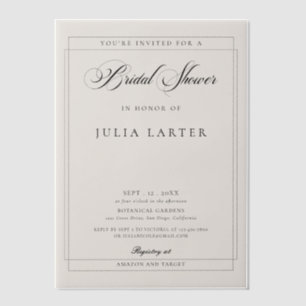 Classic Ivory Black Calligraphy Bridal Shower Vellum Invitations