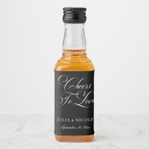 Classic Ivory Black Calligraphy Cheers Wedding Liquor Bottle Label