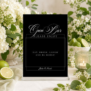 Classic Ivory Black Calligraphy Open Bar Sign Invitation