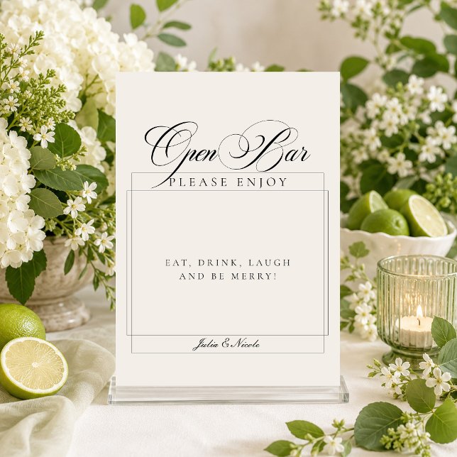 Classic Ivory Black Calligraphy Open Bar Sign Invitation (Creator Uploaded)