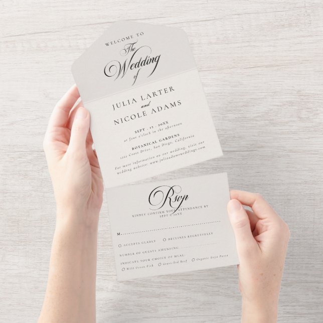 Classic Ivory Black Calligraphy Wedding  All In One Invitation (Tearaway)