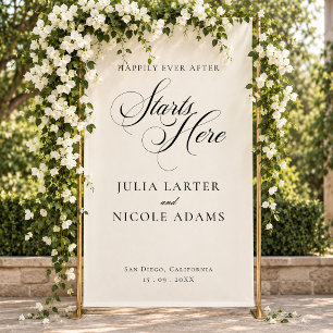 Classic Ivory Black Happily Ever After Welcome Banner