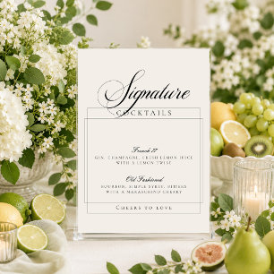 Classic Ivory Black Signature Cocktails Sign Invitation