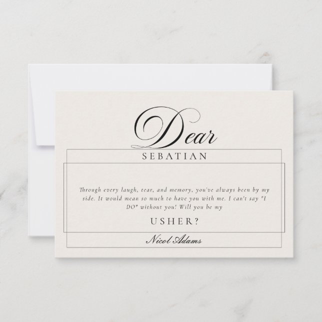 Classic Ivory Black Usher Wedding Proposal Cards (Front)
