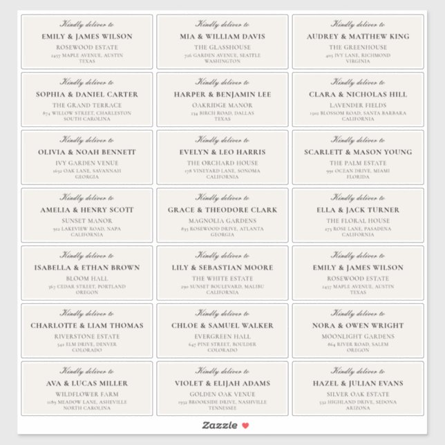 Classic Ivory Black Wedding Guest Address Labels (Sheet)