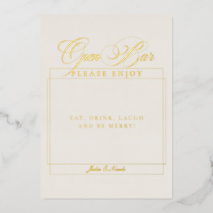 Classic Ivory Black Wedding Open Bar Sign