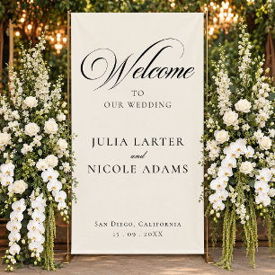Classic Ivory Black Welcome Wedding Banner Sign