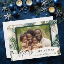 Classic Ivory Blue Christmas Family Photo 