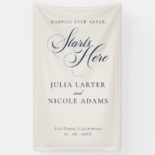 Classic Ivory Blue Happily Ever After Welcome Banner