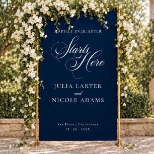 Classic Ivory Blue Happily Ever After Welcome Banner