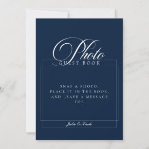 Classic Ivory Blue Photo Guest Book Wedding Sign Invitation