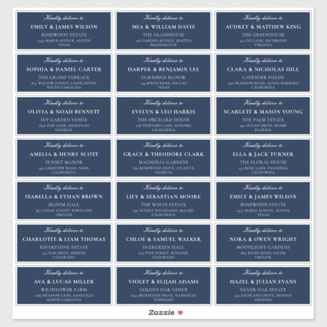 Classic Ivory Blue Wedding Guest Address Labels (Sheet)