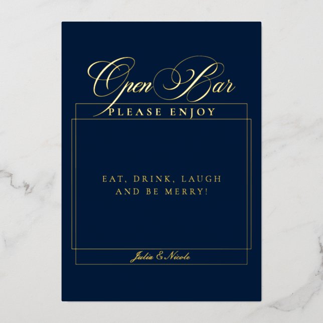 Classic Ivory Blue Wedding Open Bar Sign (Front)