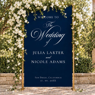 Classic Ivory Blue Welcome Wedding Banner Sign