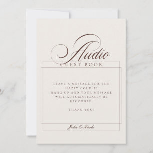Classic Ivory Brown Audio Guest Book Wedding Sign Invitation