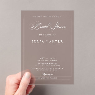 Classic Ivory Brown Calligraphy Bridal Shower Acrylic Invitations