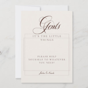 Classic Ivory Brown Gents Bathroom Basket Sign Invitation