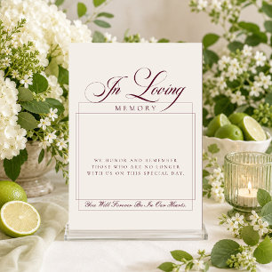 Classic Ivory Brown Script In loving Memory Sign Invitation