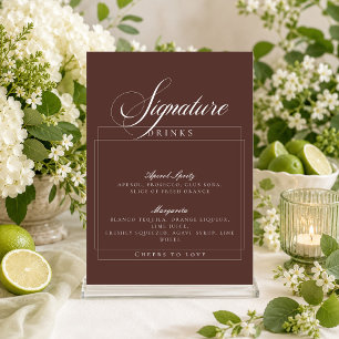 Classic Ivory Brown Signature Drinks Sign Invitation