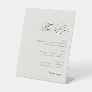 Classic Ivory Brown The Bar Drinks Wedding Sign