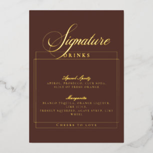 Classic Ivory Brown Wedding Signature Drinks Sign