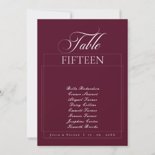 Classic Ivory Burgundy Calligraphy Table Number