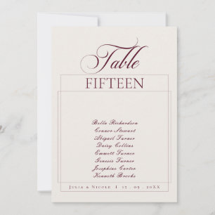 Classic Ivory Burgundy Calligraphy Table Number