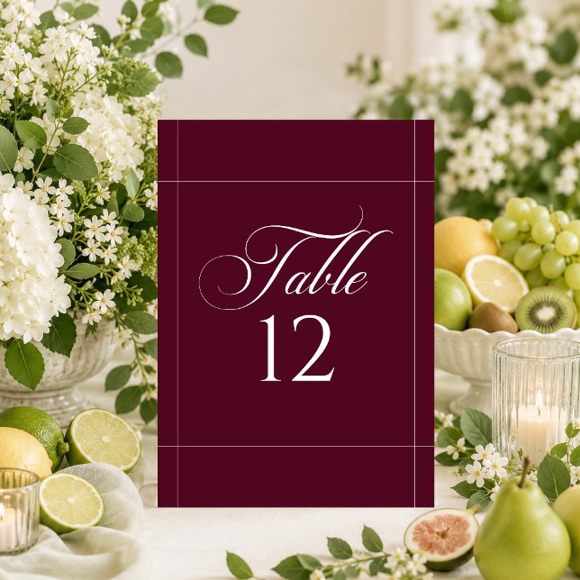 Classic Ivory Burgundy Calligraphy Table Number (Creator Uploaded)