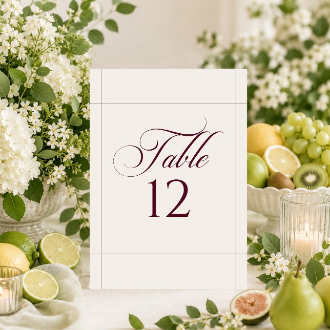 Classic Ivory Burgundy Calligraphy Table Number (Creator Uploaded)