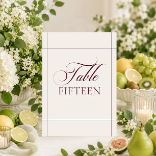Classic Ivory Burgundy Calligraphy Table Number