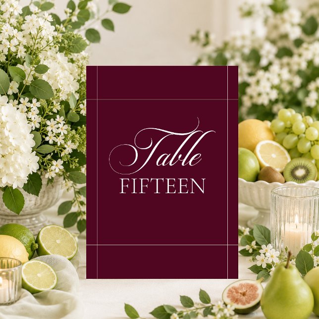 Classic Ivory Burgundy Calligraphy Table Number (Creator Uploaded)