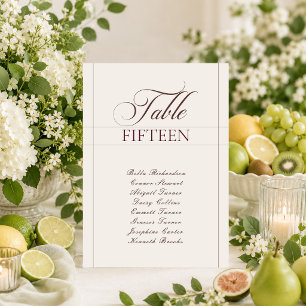 Classic Ivory Burgundy Calligraphy Table Number