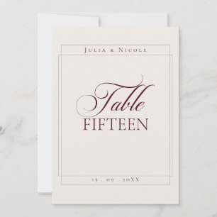 Classic Ivory Burgundy Calligraphy Table Number