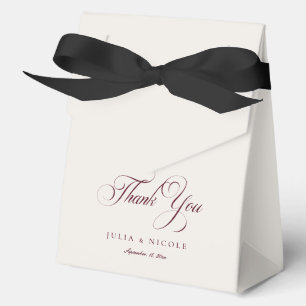 Classic Ivory Burgundy Calligraphy Wedding Thanks Favor Box