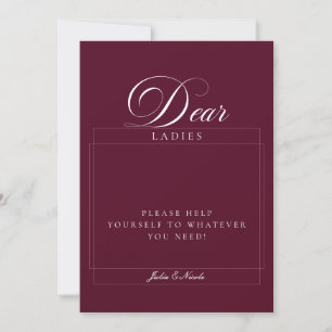 Classic Ivory Burgundy Ladies Bathroom Basket Sign Invitation