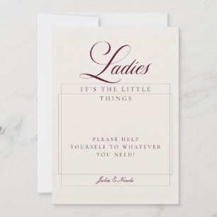 Classic Ivory Burgundy Ladies Bathroom Basket Sign Invitation