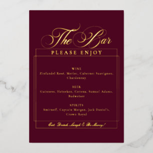 Classic Ivory Burgundy Script Wedding Bar Sign