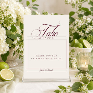 Classic Ivory Burgundy Take A favour Wedding Sign Invitation