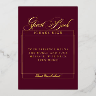 Classic Ivory Burgundy Wedding Guest Book Sign