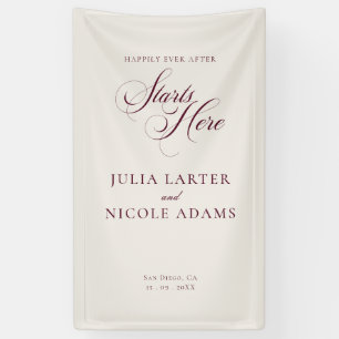 Classic Ivory Burgundy Welcome Wedding Banner Sign