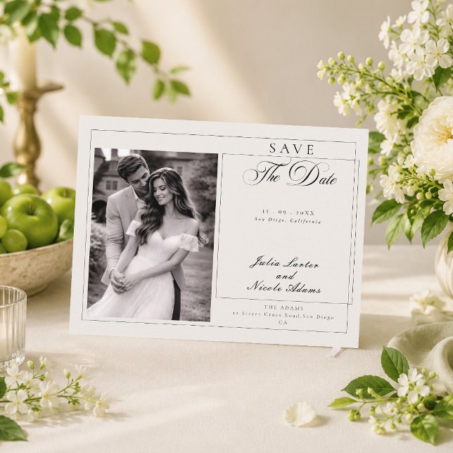 Classic Ivory Calligraphy Photo Save The Date Postcard (Creator Uploaded)